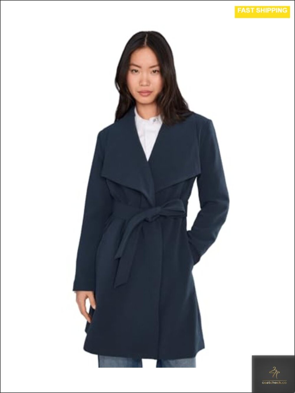 Lauren Ralph Lauren Crepe Belted Drape Front Coat Trench Midi Long Sleeve